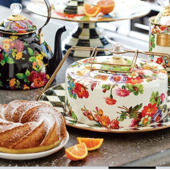 Mackenzie-Childs White Flower Market Cake Carrier NEW - Picture 5 of 7